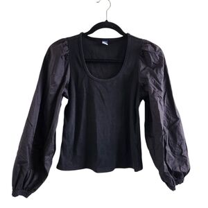 Old Navy Black Puff-Sleeve Scoop Neck Top